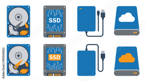 Hard Drive Icons d flat vector isolated white background