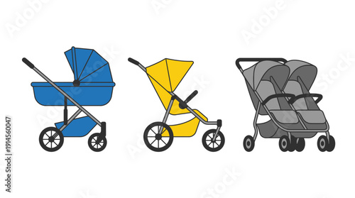 Baby Strollers d flat vector isolated white background