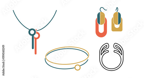 Minimal Jewelry line art vibrant color graphic vector