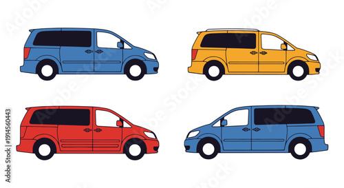 Minivans Line art color flat style modern abstract creative illustration