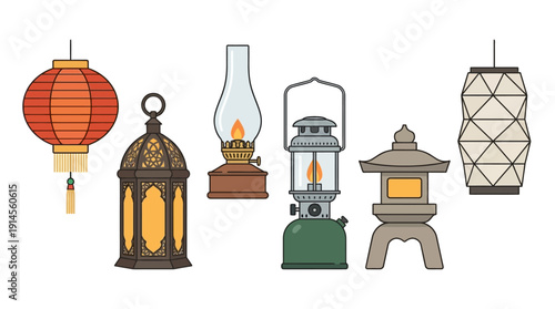 Lanterns d flat vector isolated white background