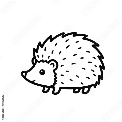 Cute hedgehog cartoon character with prickly spines walking alone