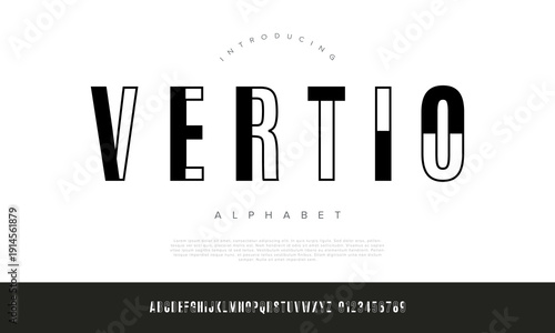 Vertio alphabet narrow vertical split font for tall skyscraper architecture and high fashion design
