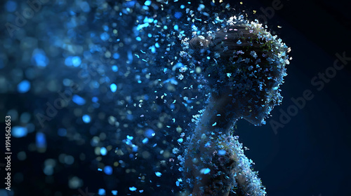 A silhouette of a person disintegrating into particles, signifying transformation or loss