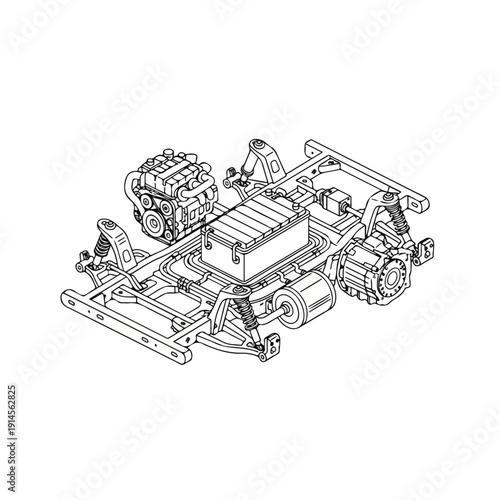 Detailed Technical Drawing of a Mechanical Device with Engine