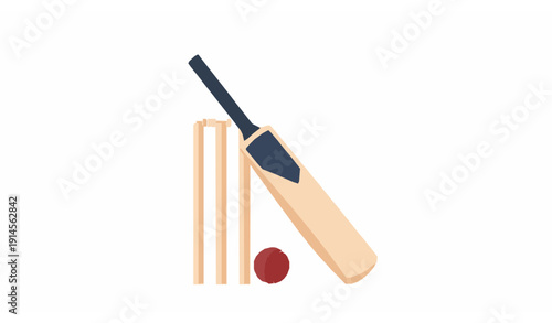 Cricket bat ball and wicket vector illustration isolated on white
