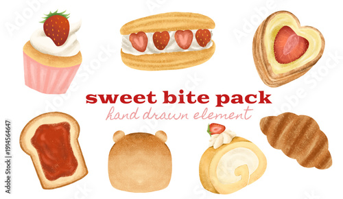 Hand Drawn Cute Sweet Dessert Bakery Element Set
