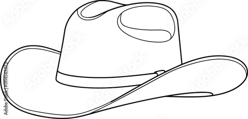 Cowboy hat line art illustration with wide brim and crown, Western wear design for ranch logo, rodeo branding vector graphic