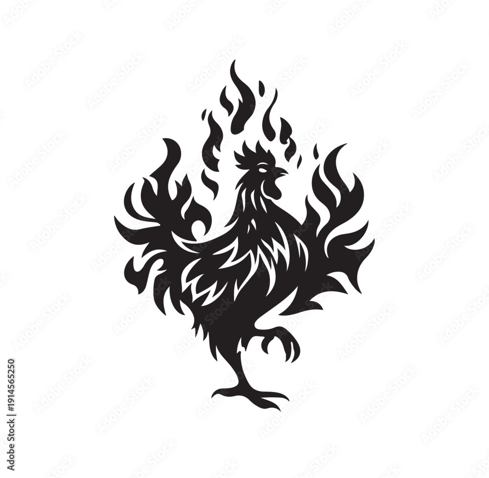 Naklejka premium rooster with fire logo