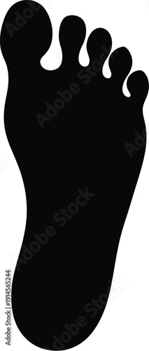A solid black silhouette of a human left sole impression is presented on a plain white background for concept design.