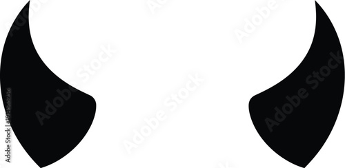 Two large, curved black devil horns are positioned symmetrically on a white background for costume or concept representation.
