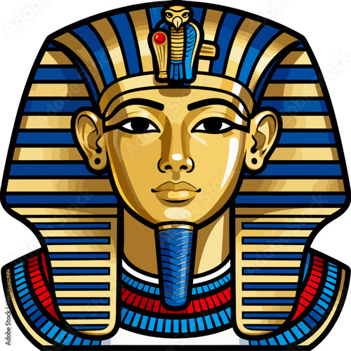 Egyptian Pharaoh Mask Vector Illustration, Tutankhamun Style Golden Ancient Egypt Icon