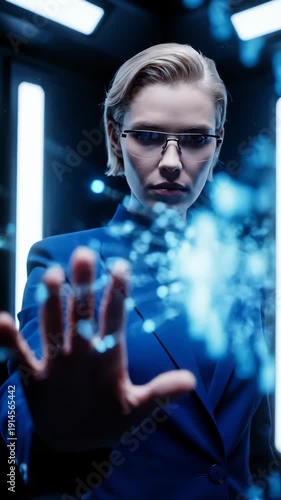 Future Scientist Interacting with Advanced Genetic Data Interface