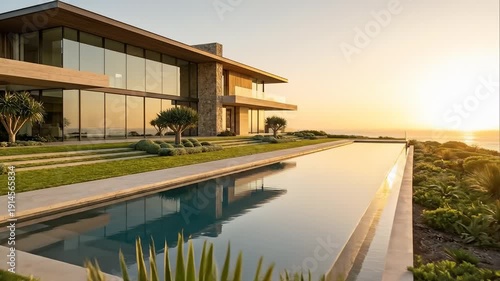 Modern Luxury Home with Ocean View Infinity Pool Sunset