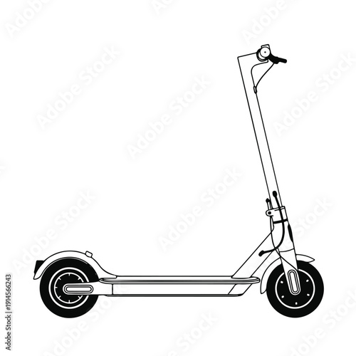 Electric scooter isolated on white background in black and white