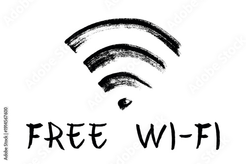 Hand drawn free wifi spot zone sign Public wi-fi area sign Wireless internet clipart in doodle style Single element for print, web, design, decor 3G, 4G, 5G, 6G, IoT