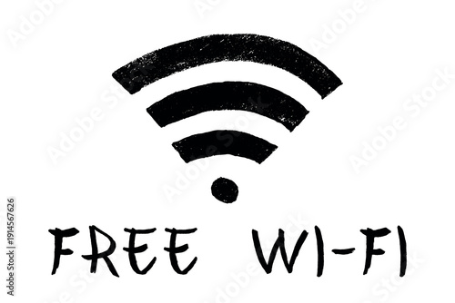 Hand drawn free wifi spot zone sign Public wi-fi area sign Wireless internet clipart in doodle style Single element for print, web, design, decor 3G, 4G, 5G, 6G, IoT