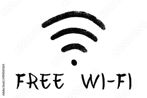 Hand drawn free wifi spot zone sign Public wi-fi area sign Wireless internet clipart in doodle style Single element for print, web, design, decor 3G, 4G, 5G, 6G, IoT