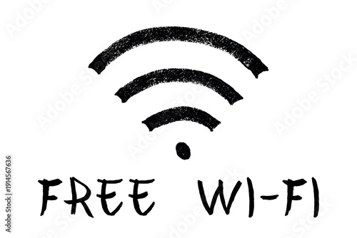 Hand drawn free wifi spot zone sign Public wi-fi area sign Wireless internet clipart in doodle style Single element for print, web, design, decor 3G, 4G, 5G, 6G, IoT