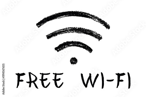 Hand drawn free wifi spot zone sign Public wi-fi area sign Wireless internet clipart in doodle style Single element for print, web, design, decor 3G, 4G, 5G, 6G, IoT