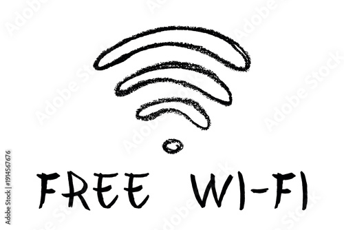 Hand drawn free wifi spot zone sign Public wi-fi area sign Wireless internet clipart in doodle style Single element for print, web, design, decor 3G, 4G, 5G, 6G, IoT