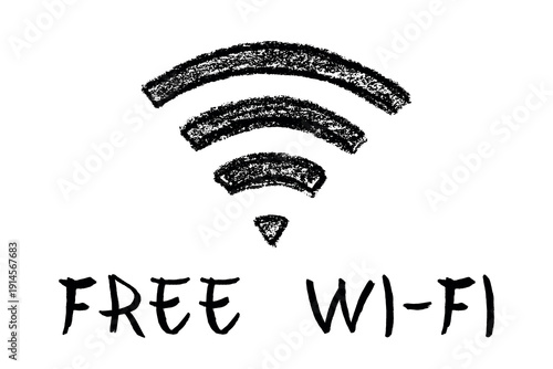 Hand drawn free wifi spot zone sign Public wi-fi area sign Wireless internet clipart in doodle style Single element for print, web, design, decor 3G, 4G, 5G, 6G, IoT