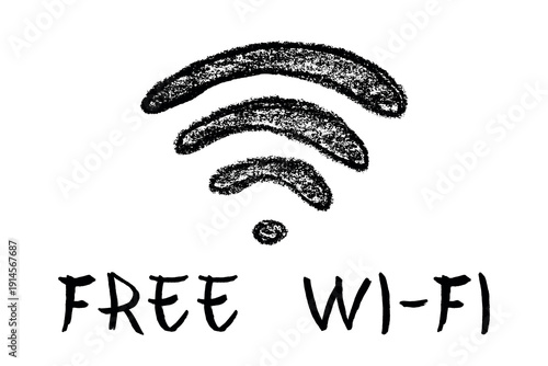 Hand drawn free wifi spot zone sign Public wi-fi area sign Wireless internet clipart in doodle style Single element for print, web, design, decor 3G, 4G, 5G, 6G, IoT