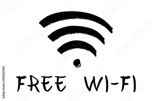 Hand drawn free wifi spot zone sign Public wi-fi area sign Wireless internet clipart in doodle style Single element for print, web, design, decor 3G, 4G, 5G, 6G, IoT