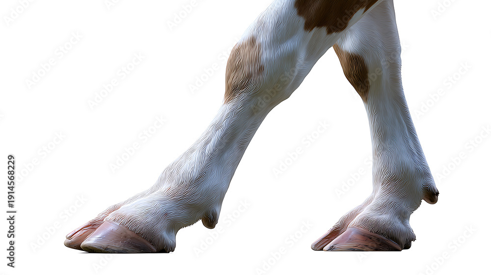 Fototapeta premium Horse's legs showcasing its hooves and lower body, revealing unique patterns of brown and white 