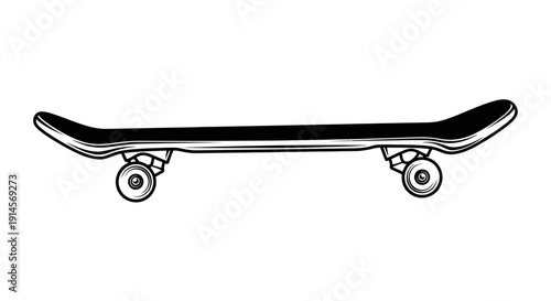 Illustrated Skateboard with Wooden Texture and Green Leaf on Light Beige Background