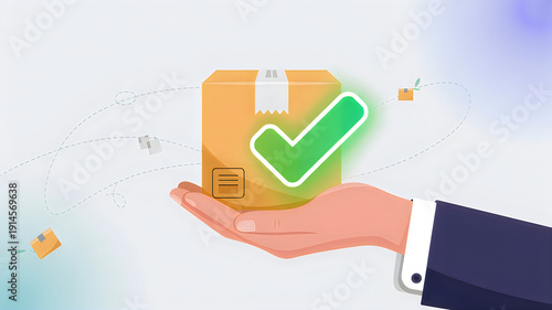 Hand holding a digital folder with a green checkmark symbolizing success or approval.