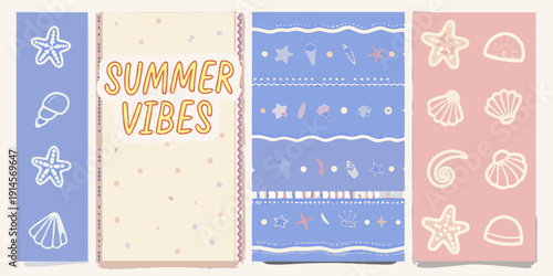 Colorful summer themed banner set with marine life and text