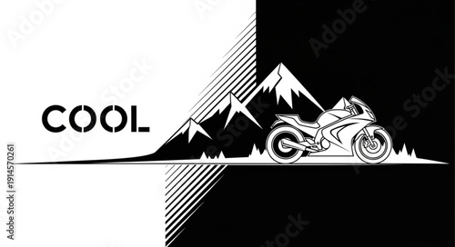 Motorcycle rider on mountain road with cool text.