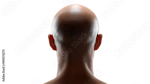 A close-up shot of a bald head from the back