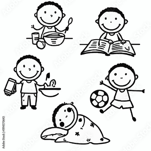 Kids Daily Life Doodle Set - Cooking, Reading, Playing