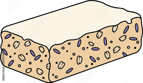 Illustrated object with beige top and brown sides featuring blue spots at an angle in a simple design