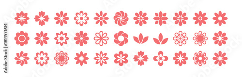 A collection of design elements inspired by flowers.
Featuring abstract shapes, geometric icons, and vintage floral patterns. Includes minimal symbols and playful decorative figures. Vector illustra