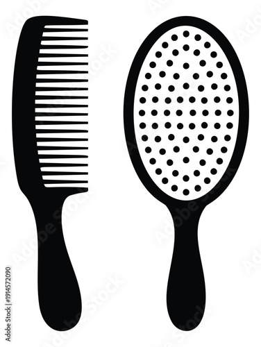 Graphic hair care tools set featuring a comb and a hairbrush for personal grooming