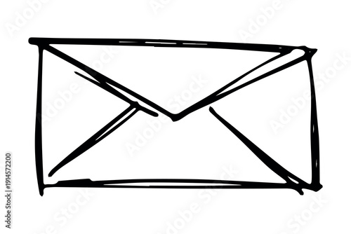 Hand drawn envelope with letter inside Mail and correspondence doodle Love, communication, invitation Single element for design, print, decor