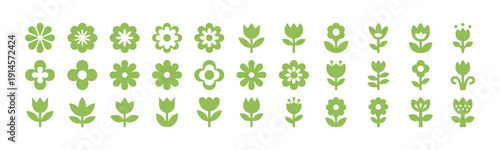 A collection of design elements inspired by flowers. Abstract shapes, geometric icons, and vintage floral patterns. Simple symbols, playful decorative figures. Vector illustration

