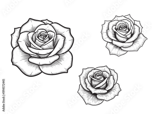 Minimal black rose engraving gothic tattoo design
