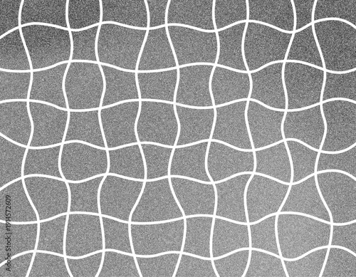 ザラついた質感のグレー背景と白い曲線グリッド。スタイリッシュな手描き風パターンの抽象イラスト