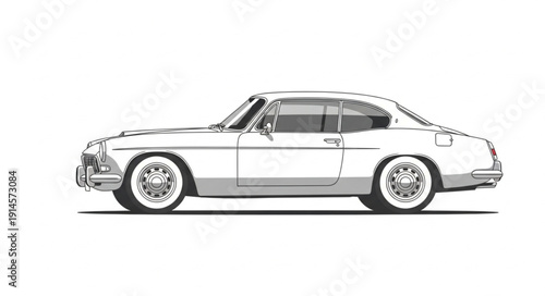 Classic sports car illustration in black and white.