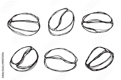 Set of hand drawn fresh roasted coffee bean Arabica robusta seed doodle Single element for design print packaging label decor