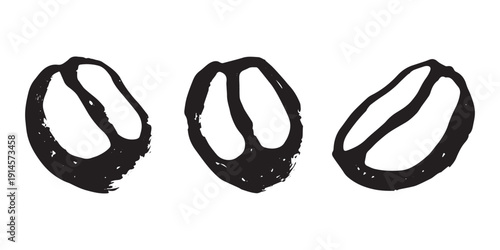 Set of hand drawn fresh roasted coffee bean Arabica robusta seed doodle Single element for design print packaging label decor