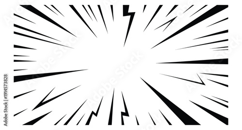 Dynamic black and white manga speed lines burst outward from a central white point creating an explosive visual effect
