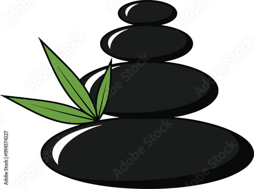 Stones and leaf illustration in a serene environment from a frontal viewpoint