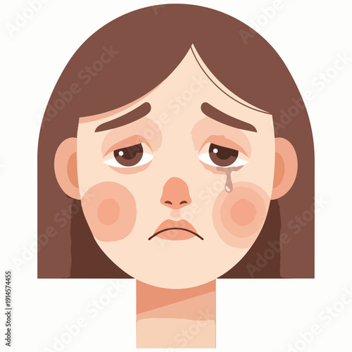 Illustration of a young girl crying with a sad expression on her face from a front viewpoint