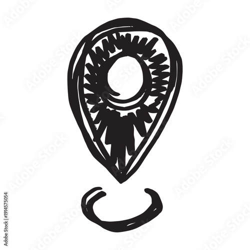 Hand drawn map pin Map marker pointer sign GPS and mapping tools Location pin symbol Pinpoint clipart in doodle style Single element for web, design