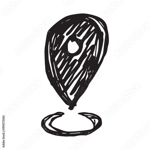 Hand drawn map pin Map marker pointer sign GPS and mapping tools Location pin symbol Pinpoint clipart in doodle style Single element for web, design